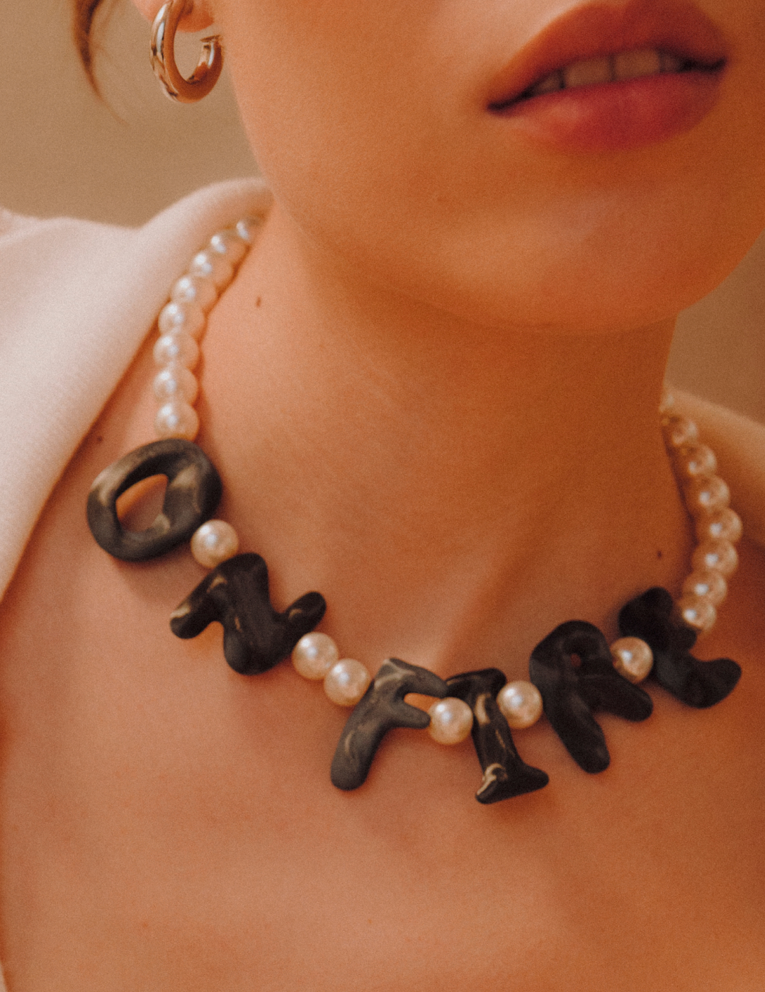 Chunky On Fire Necklace // Pearl